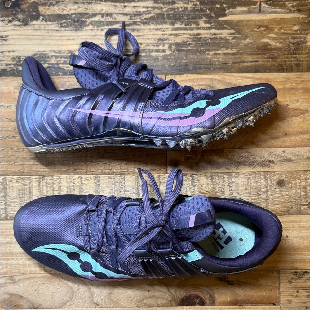 WomenTrackHurdle Cleats, Saucony Showdown 5 size Purple & Teal size 9.5